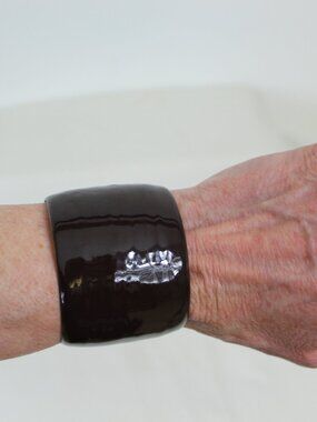 Wide Brown & Gold Cuff Bracelet Minimalist Statement 2" Boho